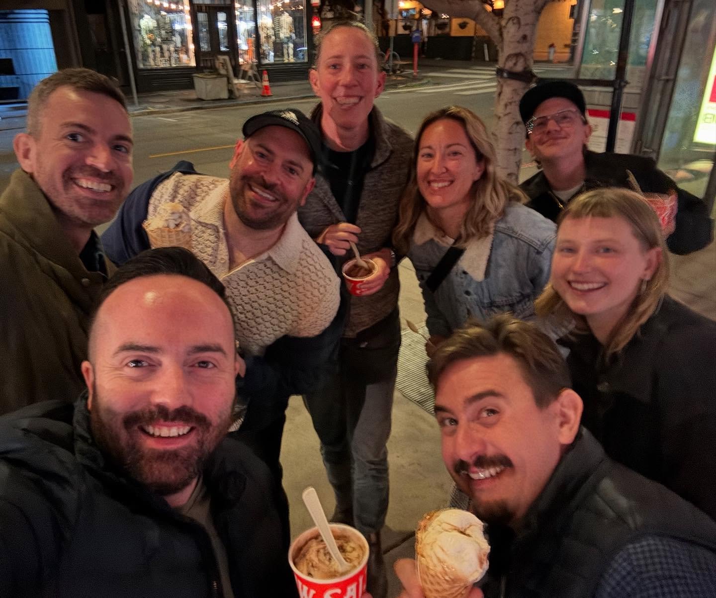 About once a year, the league managers from all of our @outloudsports SF programs get together for dinner (and a sweet treat ☺️). Special shoutout to @andrewgusz for spending the week up here to support us!