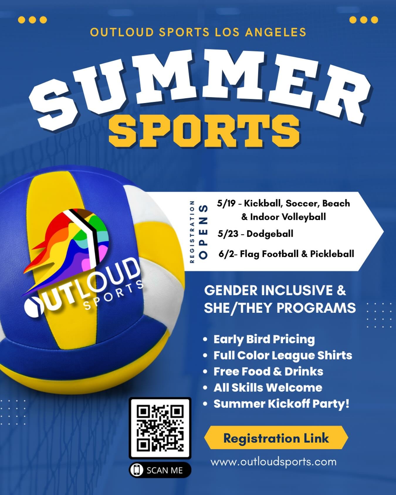 Summer Sports registration opens Monday! Kickball, Soccer, Volleyball are waiting for you! Sign up and get early bird pricing before the weekend! #outloudsports #gaysports #pridesummer