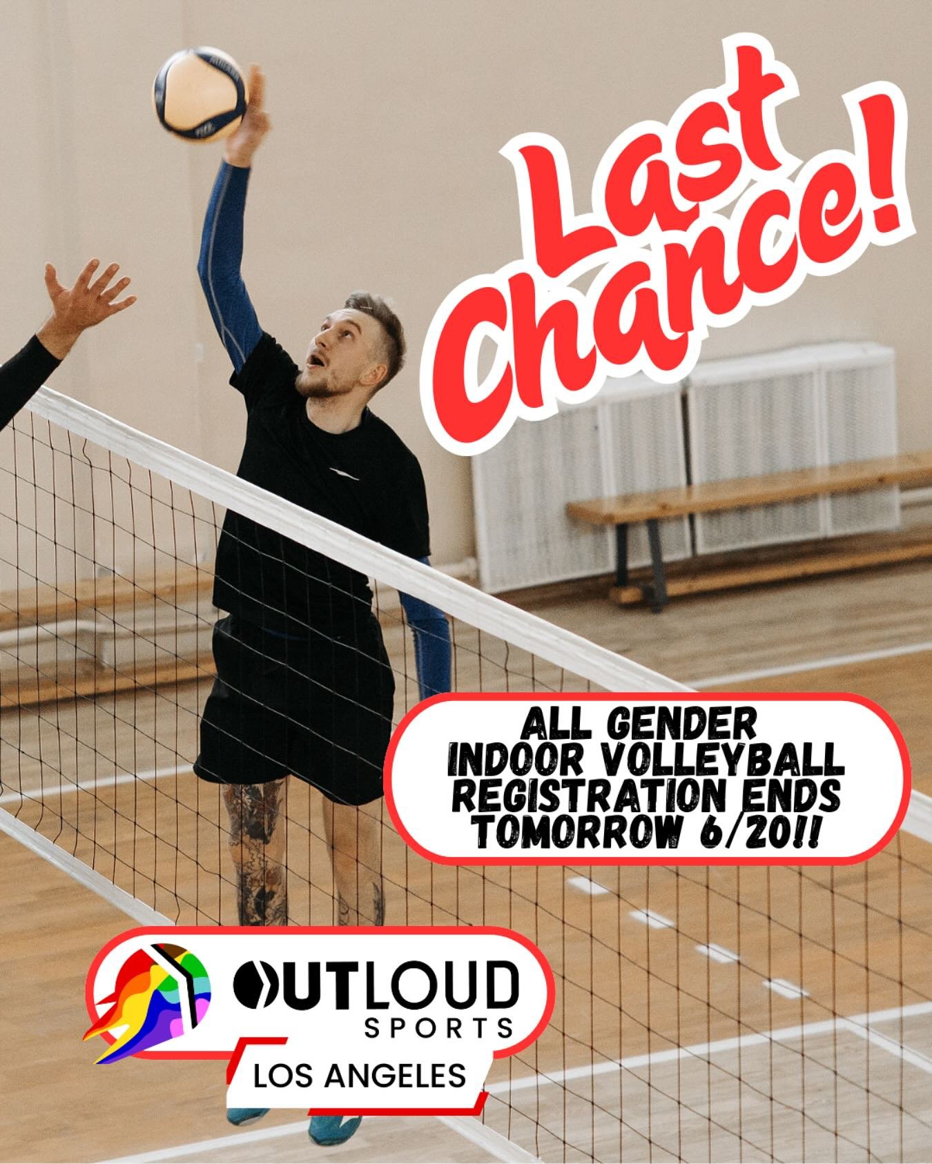 Don&rsquo;t miss out! Tomorrow is the LAST DAY for indoor volleyball registration! League starts 6/29! Head to outloudsports.com/losangeles now to secure your spot!!