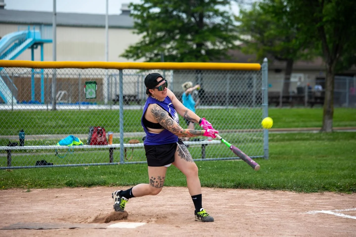 Fun times at our she/they softball league! Sign up for our all gender league starting Sunday July 20th! Thanks! @nikita_n_fox for the great photos!