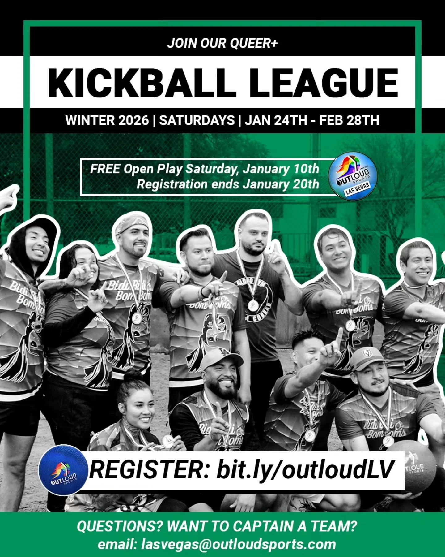 Registration is OPEN for Winter 2026 Kickball! All are welcome! Come play with us Saturdays at 10am.

New to the league? Want to try the sport before signing up? Want to meet people before the season starts? Come to the FREE Open Play on Saturday, Ja