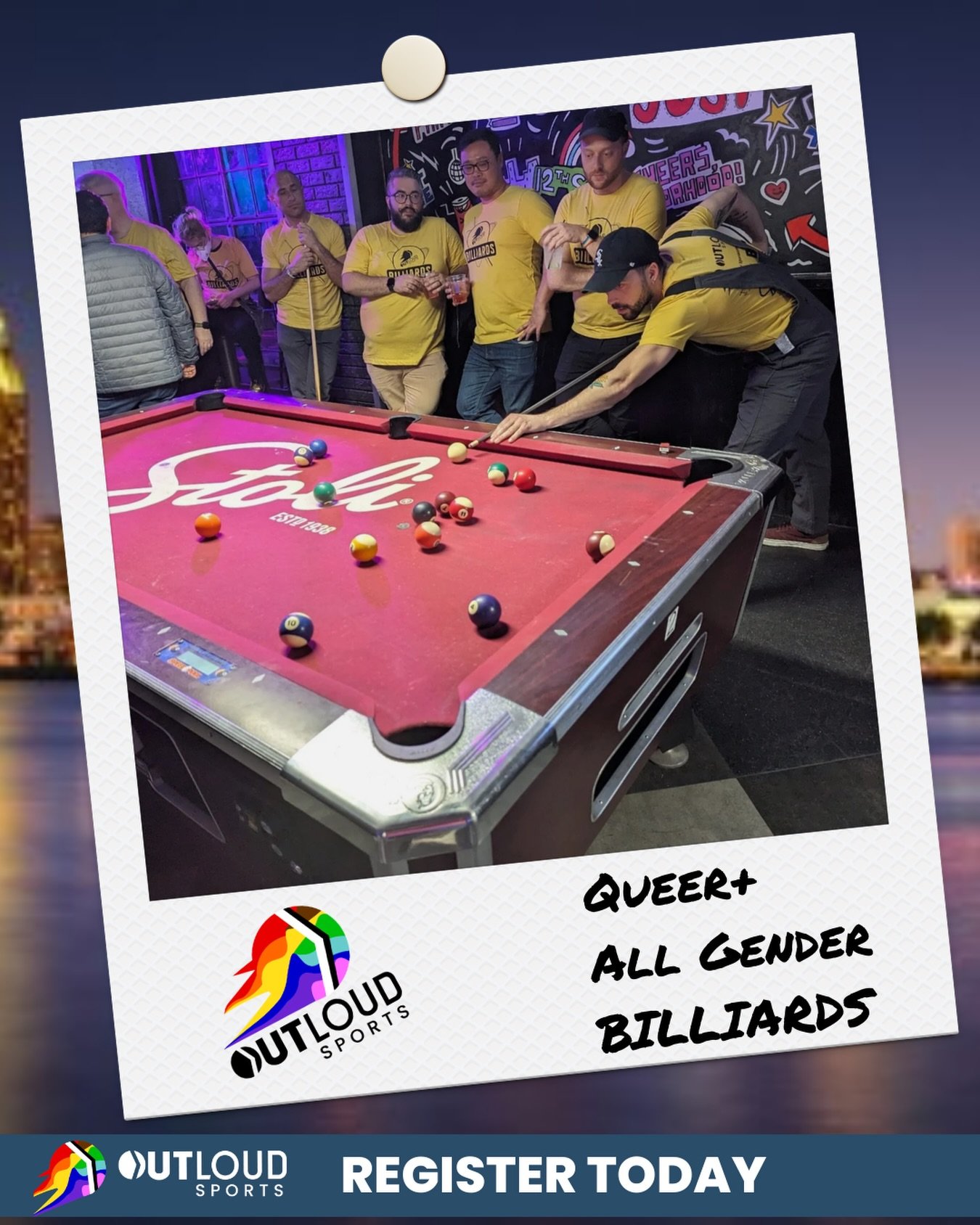 OUTLOUD SPORTS SAN DIEGO

Queer+ all gender Billiards 🎱 registration is open!!! Sign up today!!! 
.
.
.
.
.
#outloudsports #outloudsportssandiego #gaysports #queersports