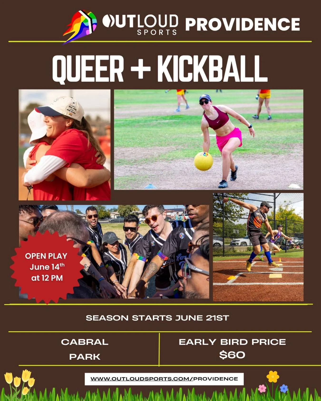 Spring has sprung and the kickballs are warming up!
Registration opens for Summer kickball 4/13! 

Thank you to @mirabarpvd for their continued support of our fabulous league!!