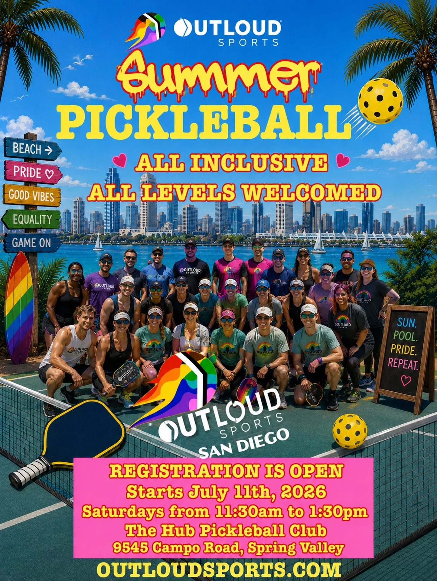 OUTLOUD SPORTS SAN DIEGO 

SUMMER PICKLEBALL&hellip; registration is open and starts July 11th&hellip; LETS GO!!!
.
.
.
.
.
#outloudsports #outloudsportssandiego #gaysports #queersports