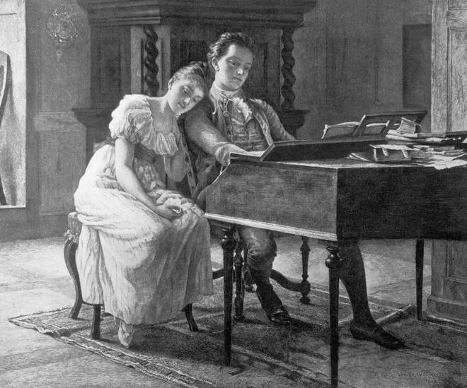 Sketch of Fanny and her brother Felix at the piano