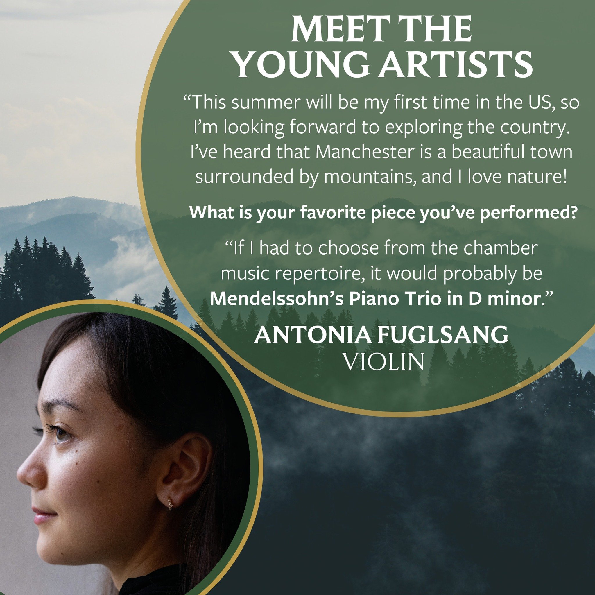 Hailing from Denmark, we look forward to welcoming Antonia Fuglsang to Manchester (and the US!) this summer. 🇩🇰☀️

Antonia won first prize in both the 2019 Southern Denmark Talent Competition and the 2022 Jacob Gade Violin Competition. She's curren