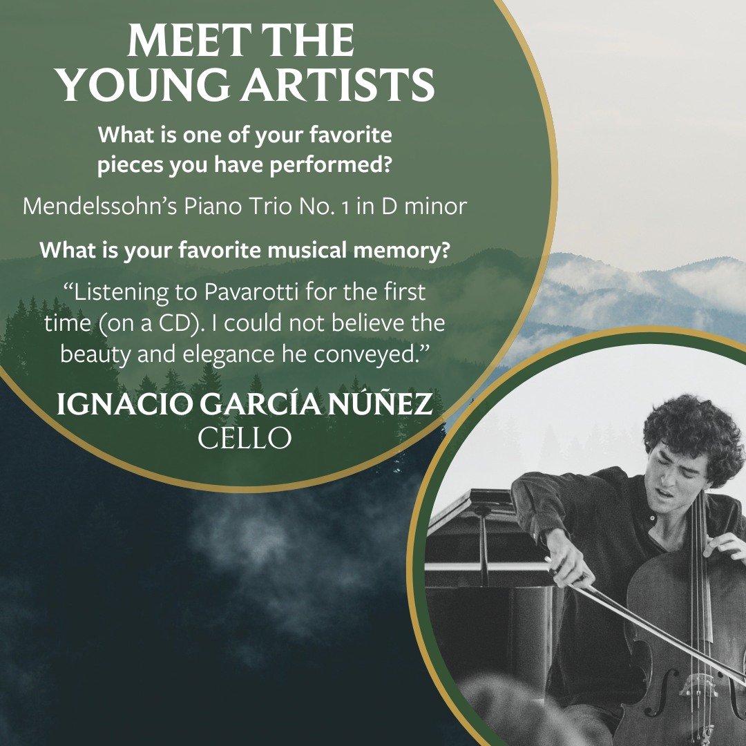 Meet cellist Ignacio Garc&iacute;a N&uacute;&ntilde;ez! 👋

We're excited to welcome Ignacio back for a second summer in Manchester, where he'll be joining us for our Debussy, Elgar, Setzer, and Snider program, along with our season finale. 

Ignacio