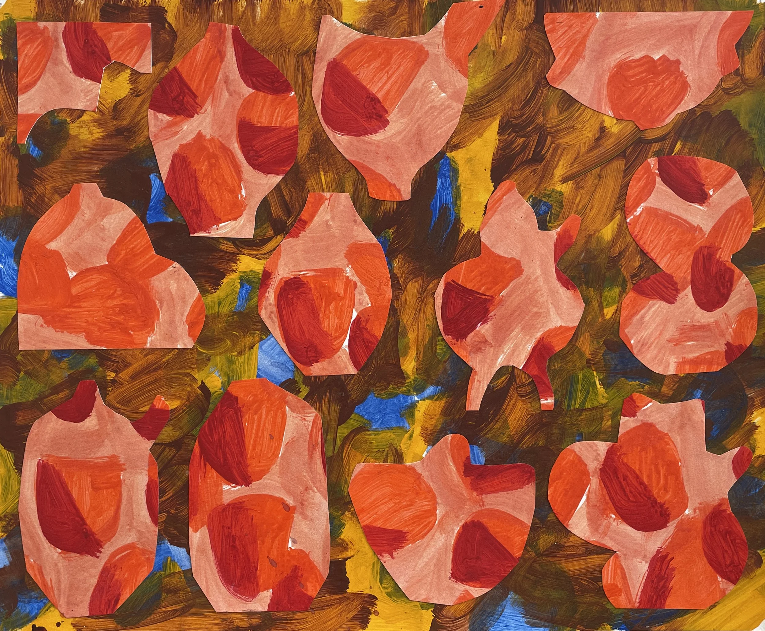 Acrylic, paper, collage, small work on paper