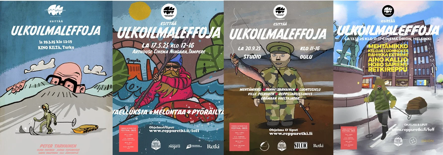 FOFF-tapahtumia järjestettiin vuonna 2025 Turussa, Tampereella, Oulussa ja Helsingissä. Tapahtumajulisteet suunnitteli Aki Rahikka.