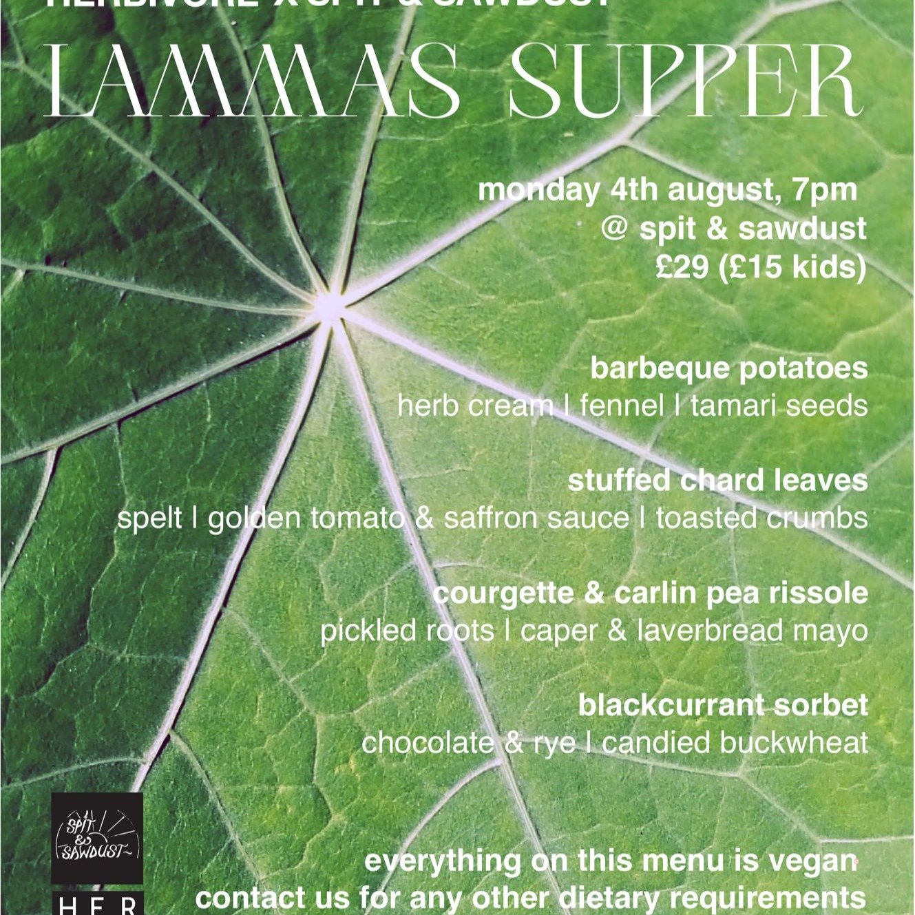 @herbivorecdf and Spit &amp; Sawdust have teamed up again for another seasonal supper club celebrating Lammas, the first harvest of the year. 

Simon and Nia have put together a menu full of the joys of summer. Come and join us at Spit &amp; Sawdust 