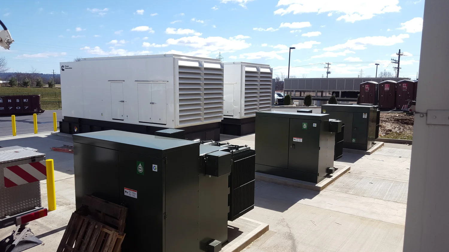 Generators, transformers, and electrical equipment installed outside a commercial facility
