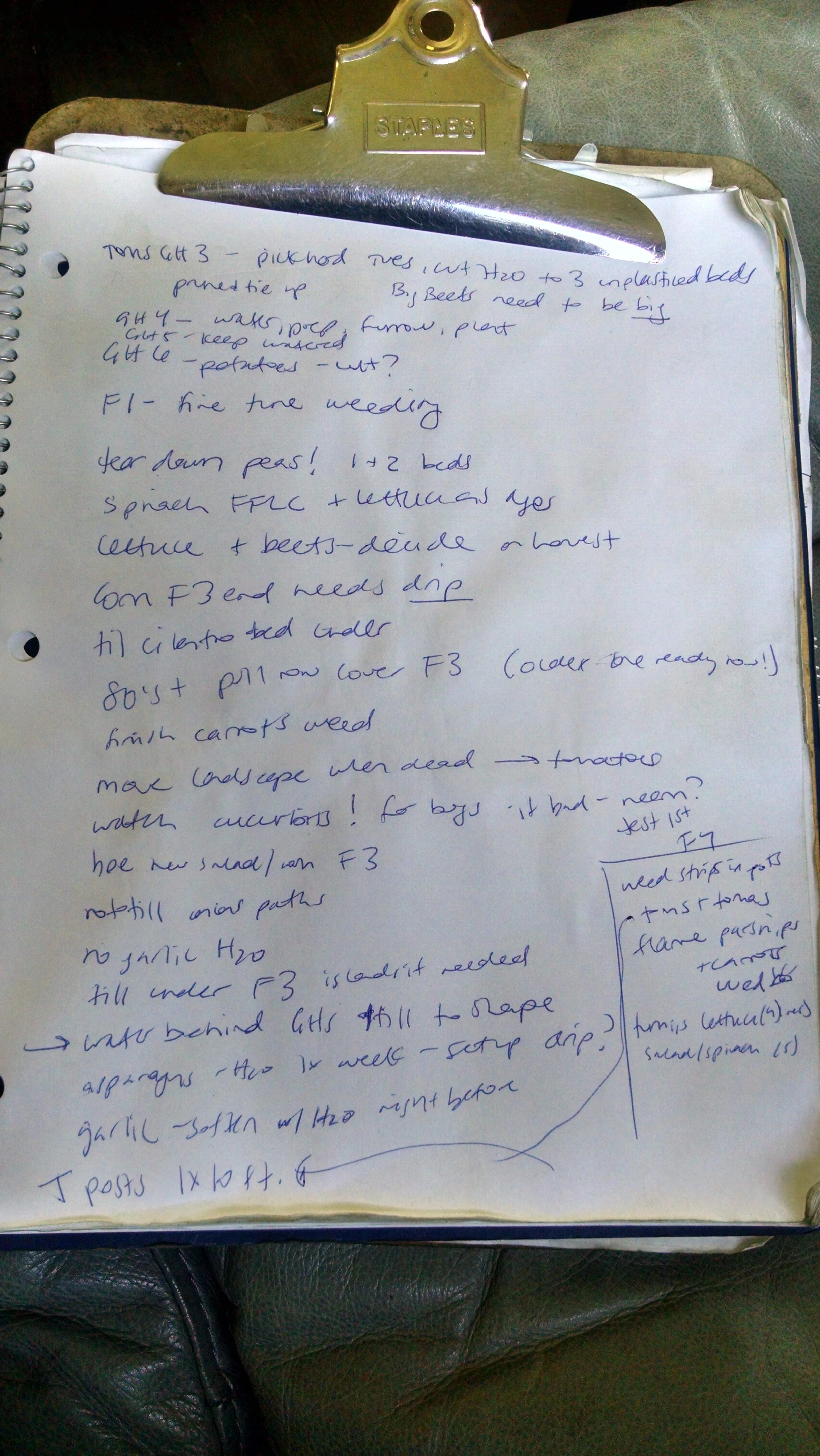 Farm notes for next week- at least I can decipher them!