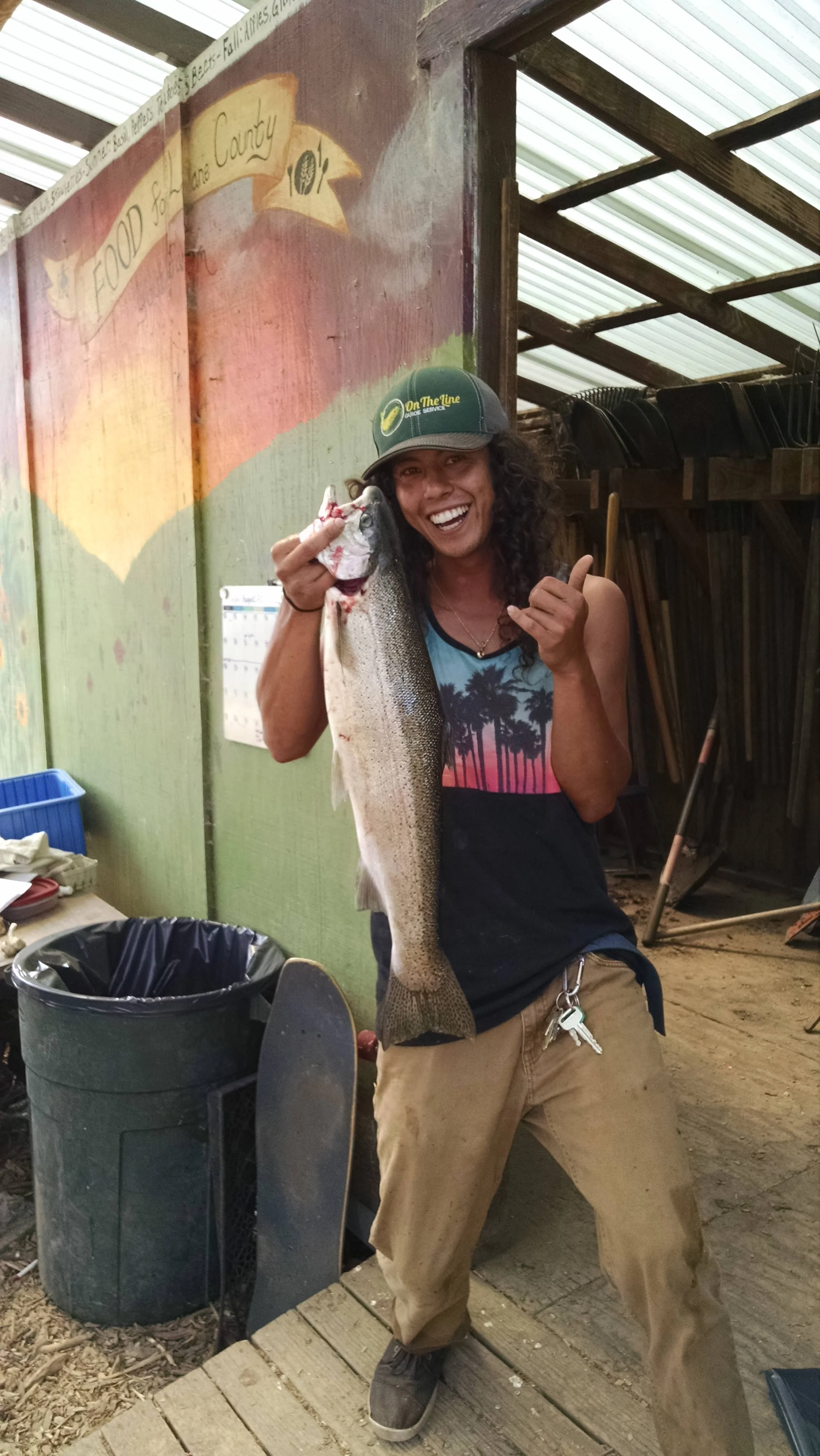 MIchael with his lunch break steelhead catch