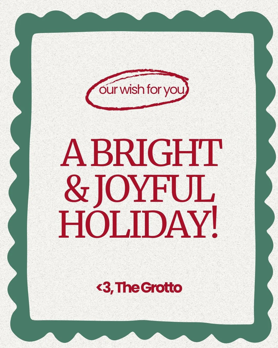 Hoping our Grotto Community has a wonderful holiday season--away from your desks for a bit. 🤭 

Just an FYI: we will be closed  December 24-26 and December 31-January 2. 

[If you're a 24/7 member, as always, you're free to come in whenever you need