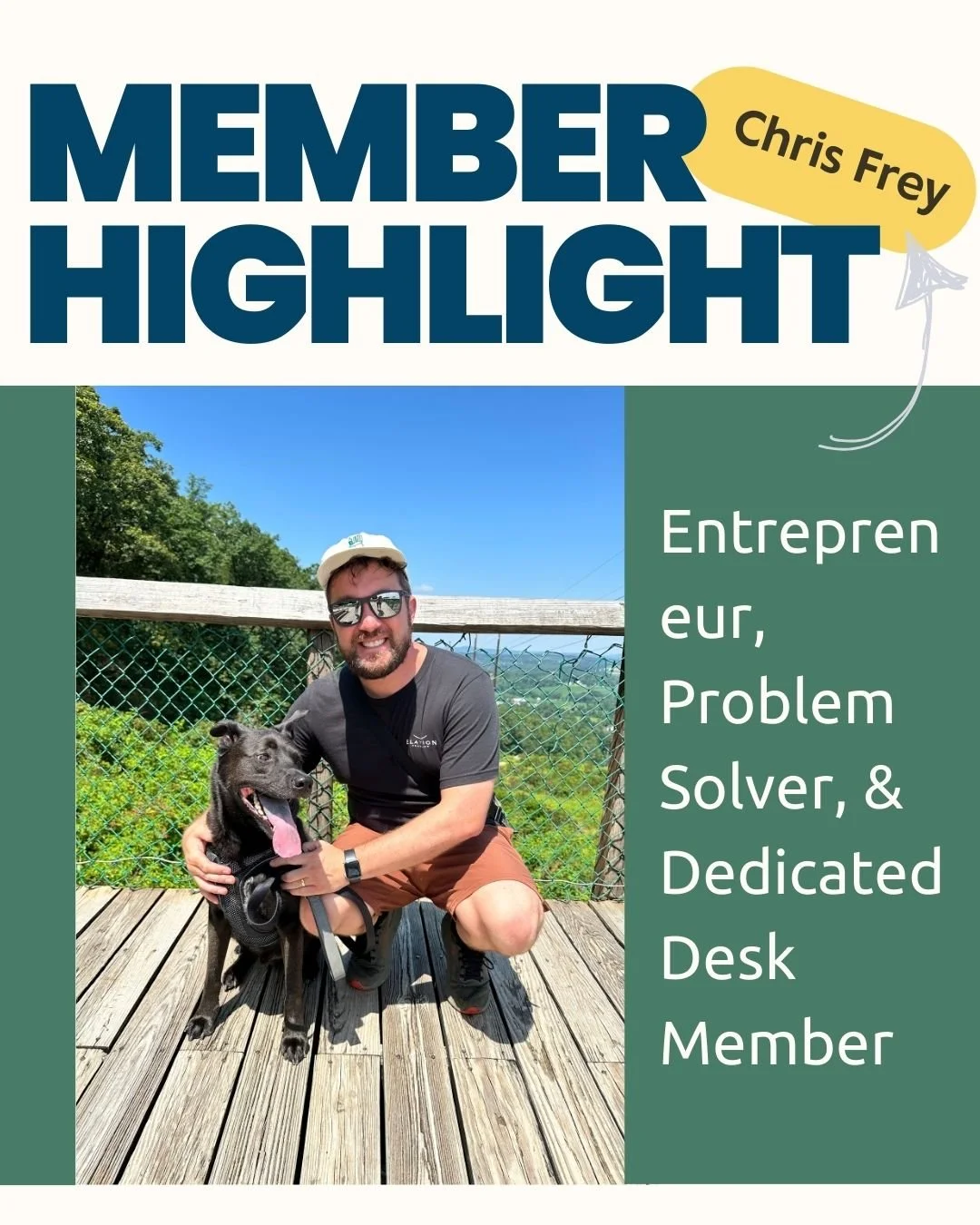 Say hi to Chris, one of our most prominent members here at The Grotto! 👋🏼

You can usually find him upstairs working on his newest business venture at his desk or smiling and waving as he walks through the coworking space.  Fun fact about Chris: He