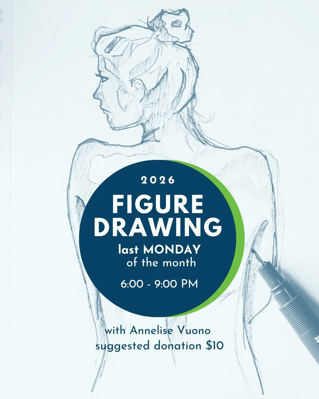 The snow may have kept us away last month, but this month, we're on! 
Don't miss the ✨first figure drawing of 2026. ✨ 

For beginners and professional artists alike. Different models each month, but always the same great teacher, @spicy_little_meatba