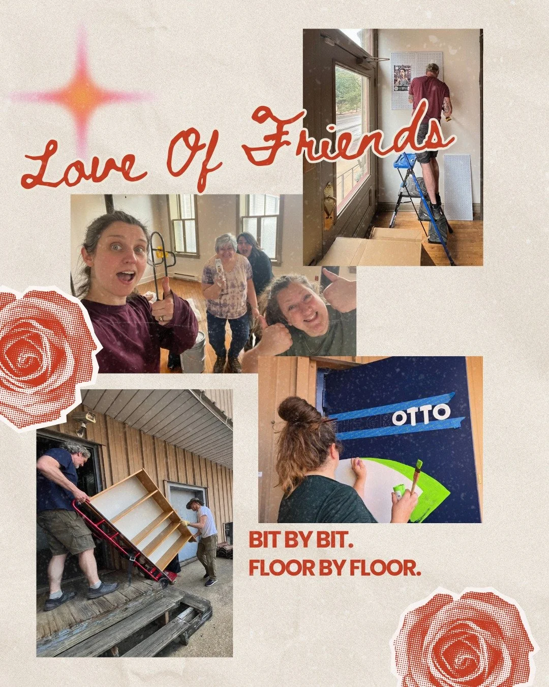 When we say that The Grotto was BUILT by friends... We mean literally. 
Bit by bit, floor by floor.  Can you help us open even more of the building?

Monthly donors provide stability so we can continue to work on the construction of the space. And ev