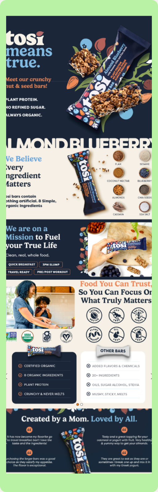 Amazon A+ content of Tosi making it in number 3 of the top 10 Amazon  A+ content in snacks and food category