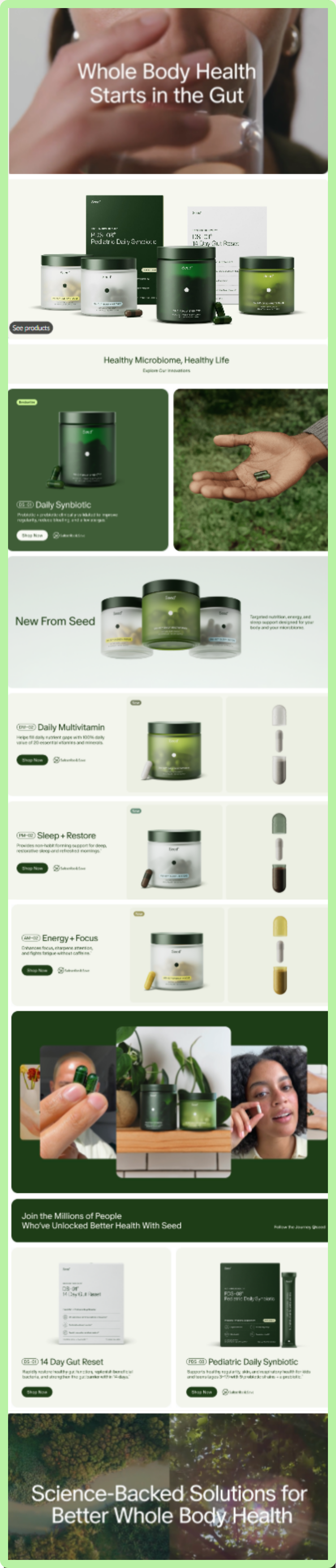 a snippet of Seed, another supplements brand with the best Amazon storefront in the supplements category