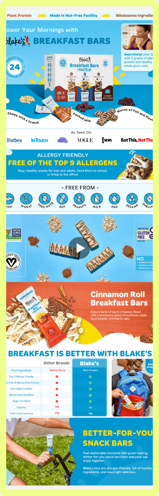 Snippet of Blake's Snack Amazon A+ content