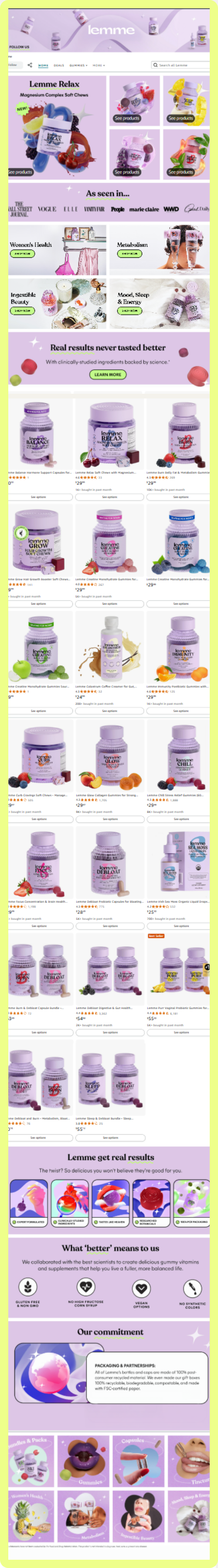 snippet of Lemme, another supplements brand with a conversion-focused storefront