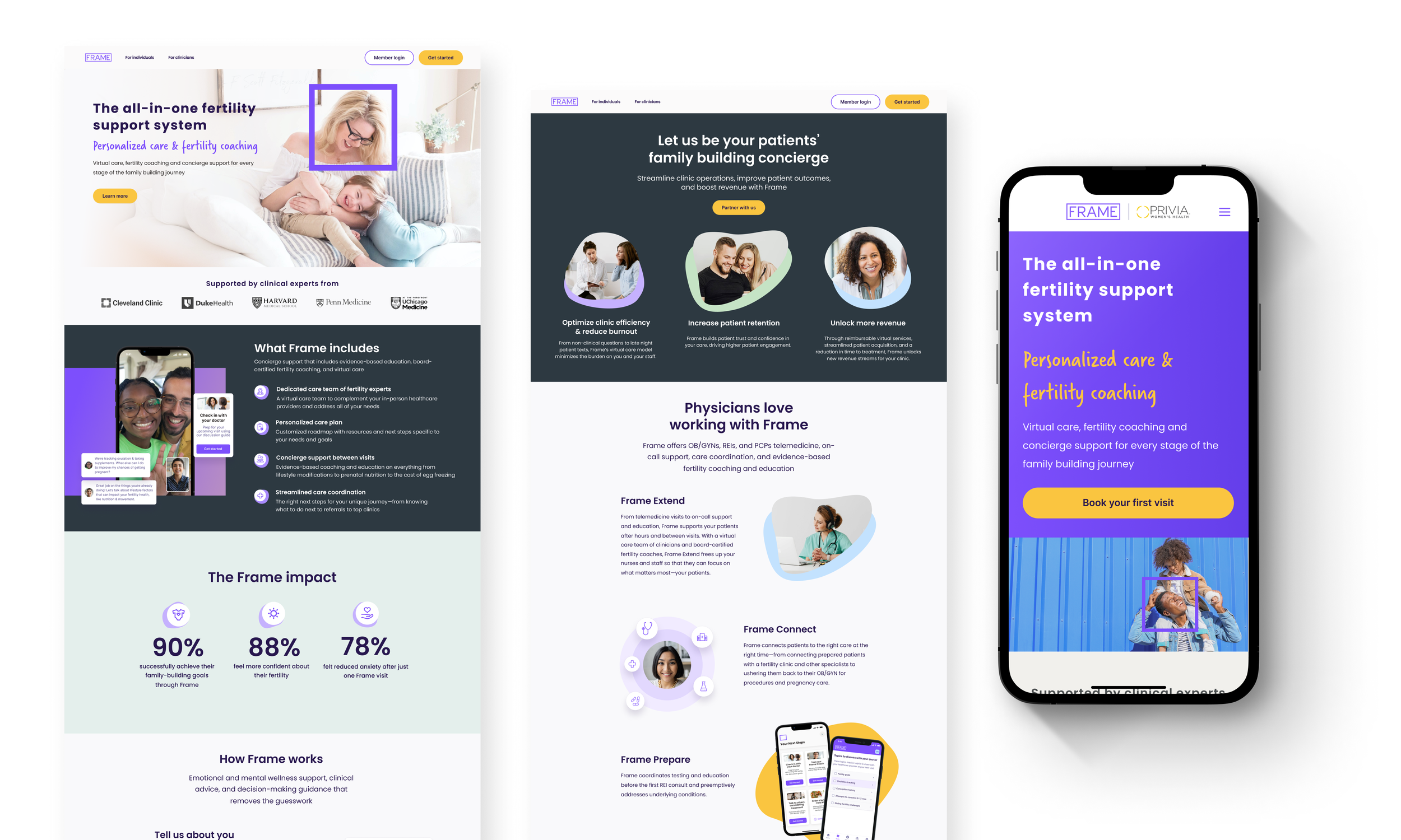 Updated designs of Frame's website