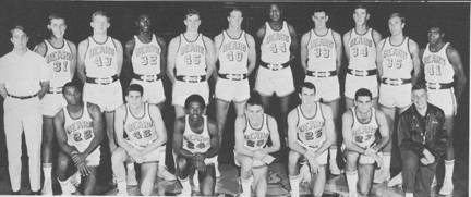 Men's Basketball Row One : Waddell Blackwell, Don Johnson, Trent Gaines, Russ Critchfield, Rick Hubbell, Steve Desimone, Coach Rene Herrerias; Row Two : Pat Gilligan (Manager), Tom Henderson, Wendell Kallenberger, Bob Albright, Bob Wolfe, Willoughby Johnson,and five players to be named later