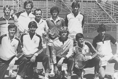 Top Row l-r: Joe Vlasak, Doug Stone, Coach Bill Wright, Phil Lehnhoff, Mark Wooldridge; Front Row : Randy Nixon, Mike Bauer, Miles Walker, Yair Wertheimer, John Sevely