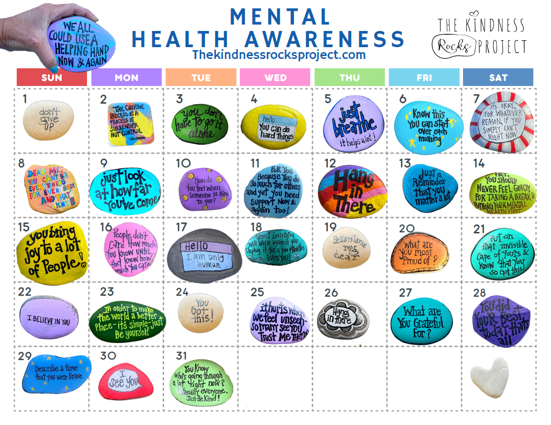 Mental Health Awareness Month Kindness Rocks Project Calendar