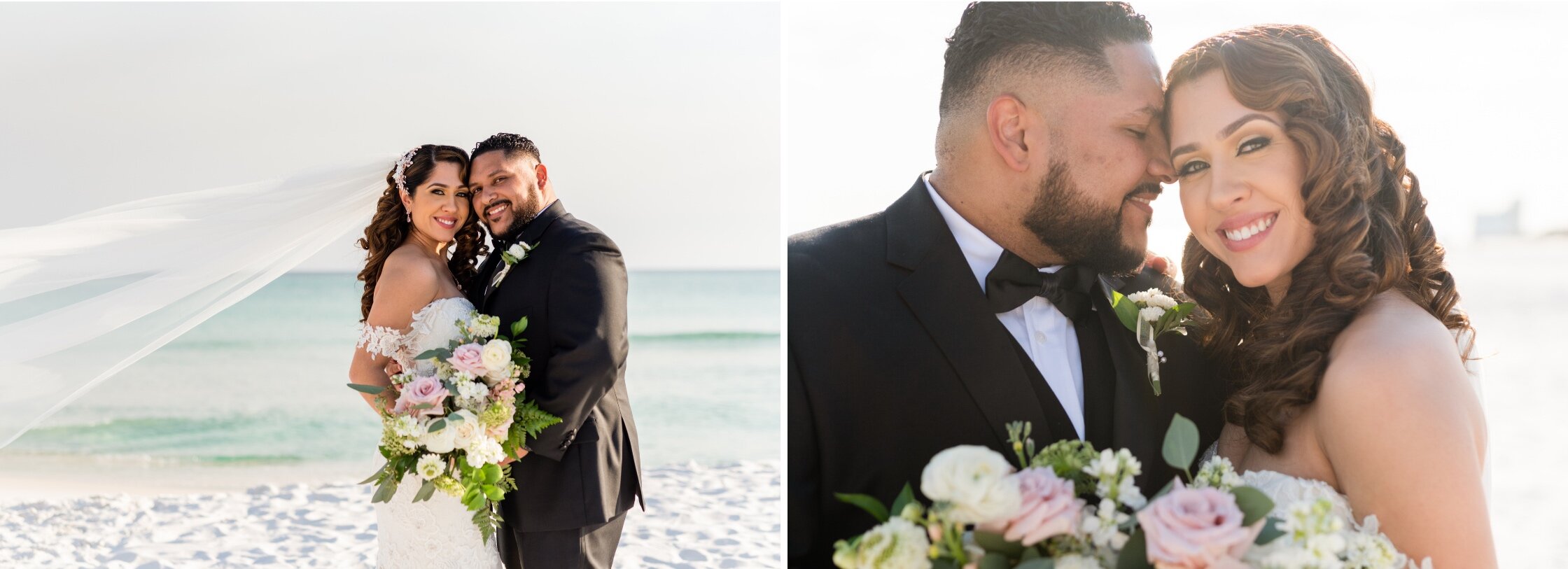 Pensacola Beach Wedding Photography of Bride and Groom on the beach at a beach condo photographed by Kristen Marcus Photography