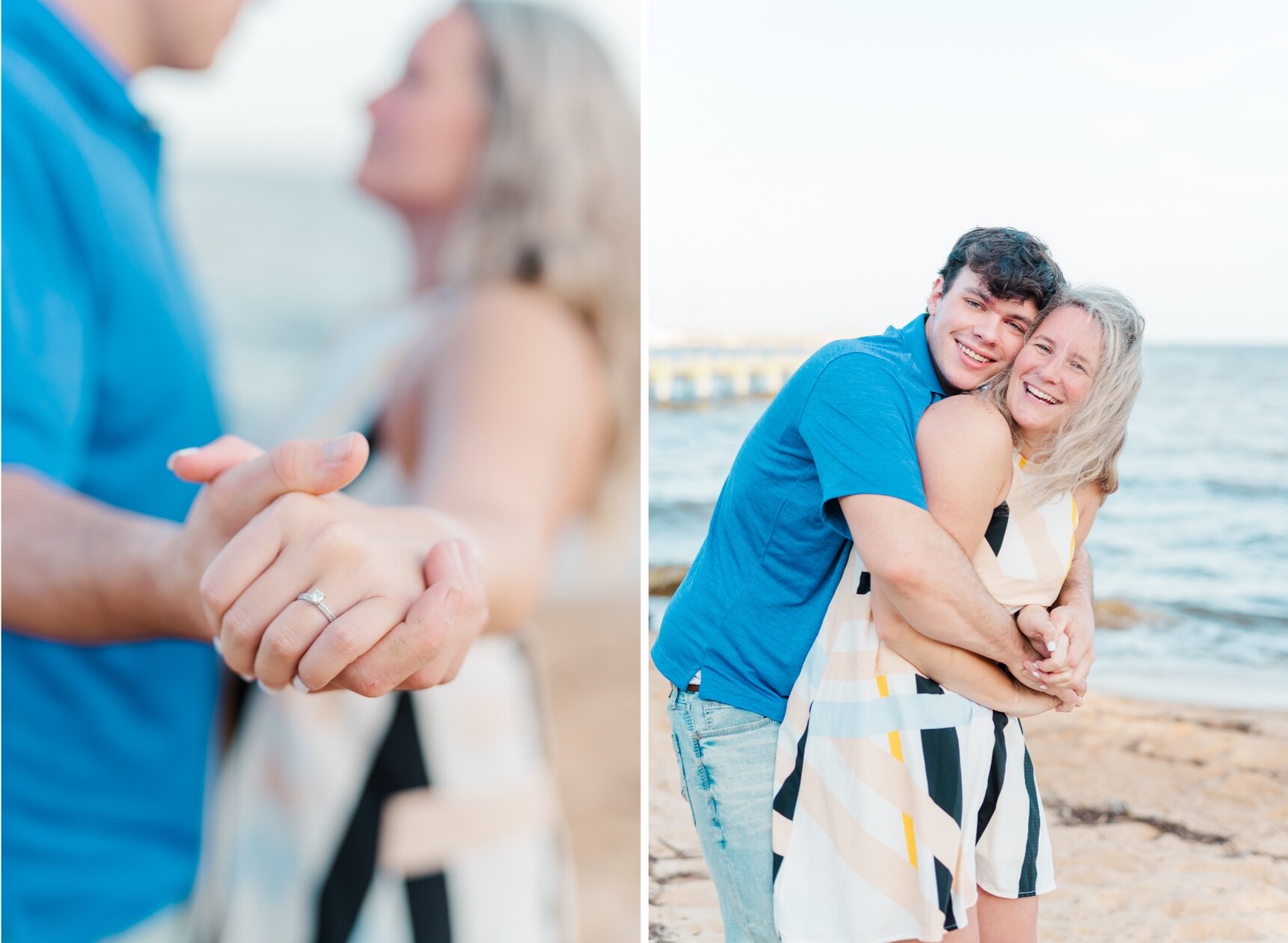 Sunrise Engagement Portrait Session at the Fairhope Pier in August Photographed by Kristen Marcus Photography