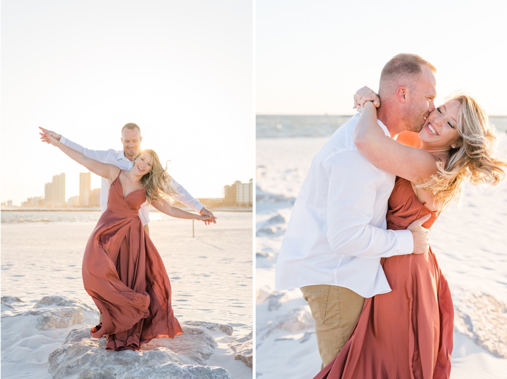 Orange Beach Alabama (The Pass Beach) Engagement Photoshoot Session Photographed by Kristen Marcus Photography during golden hour