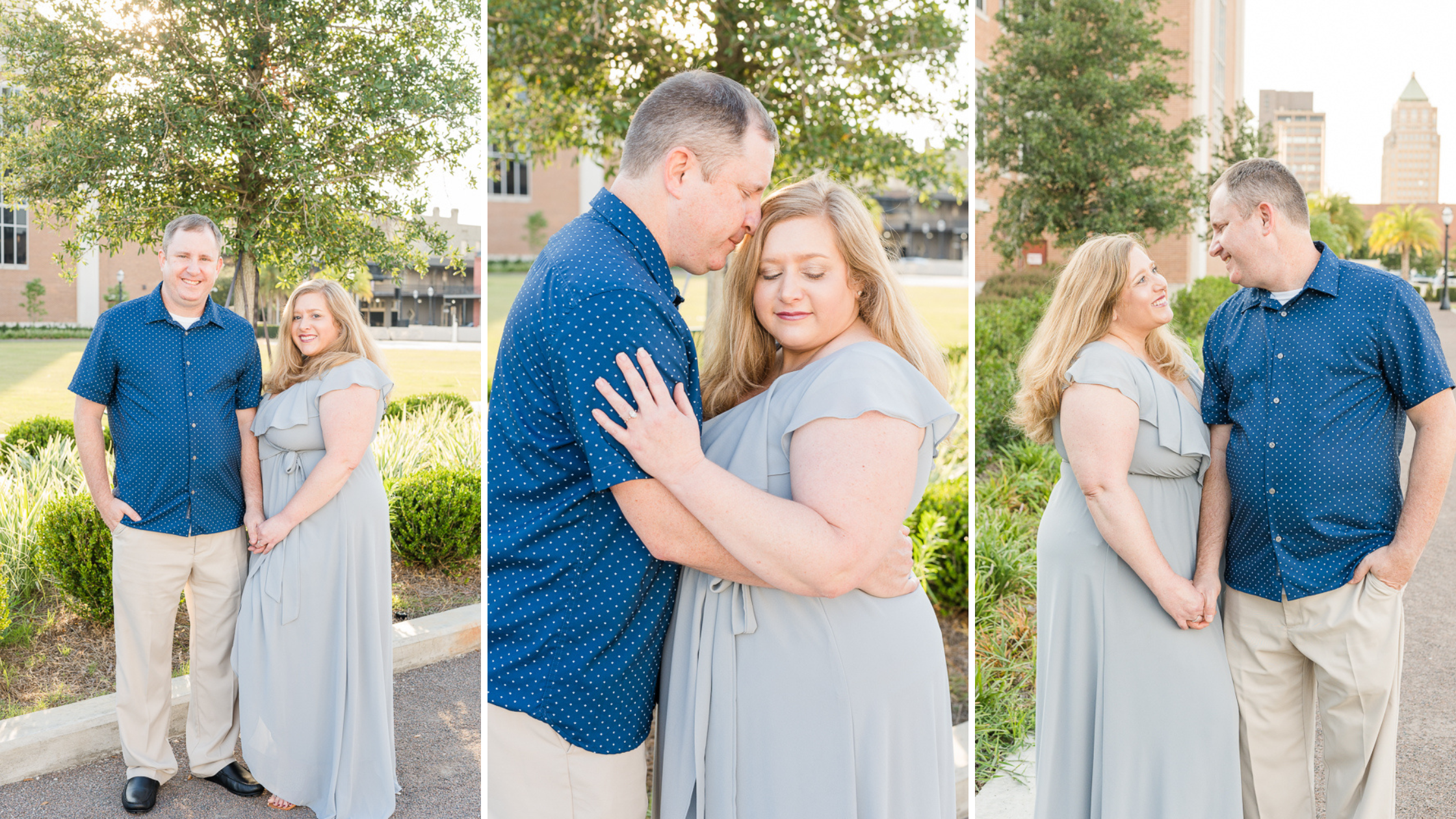 Downtown Mobile Engagement Session in the Summer with overcast skies photographed by Kristen Marcus Photography | Alabama Wedding Photographer