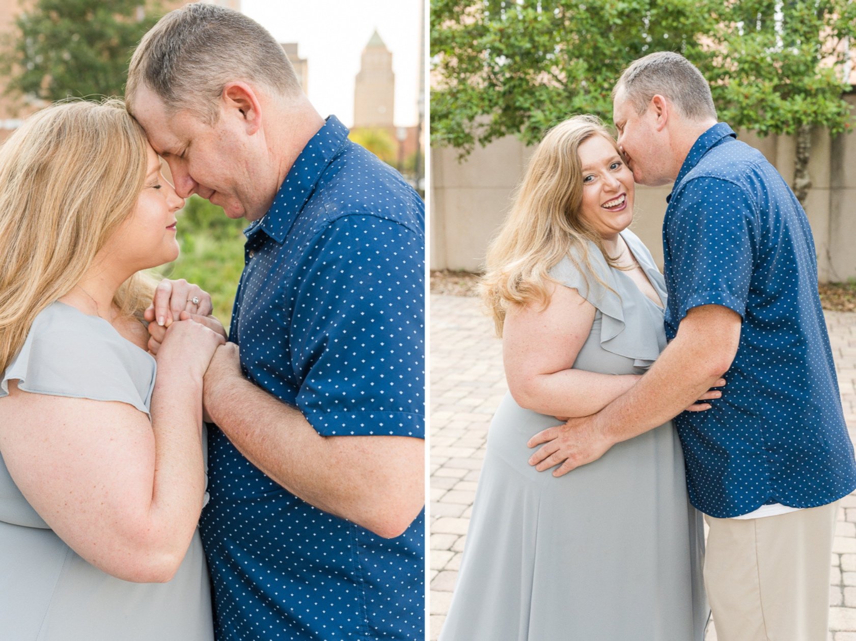 Downtown Mobile Engagement Session in the Summer with overcast skies photographed by Kristen Marcus Photography | Alabama Wedding Photographer