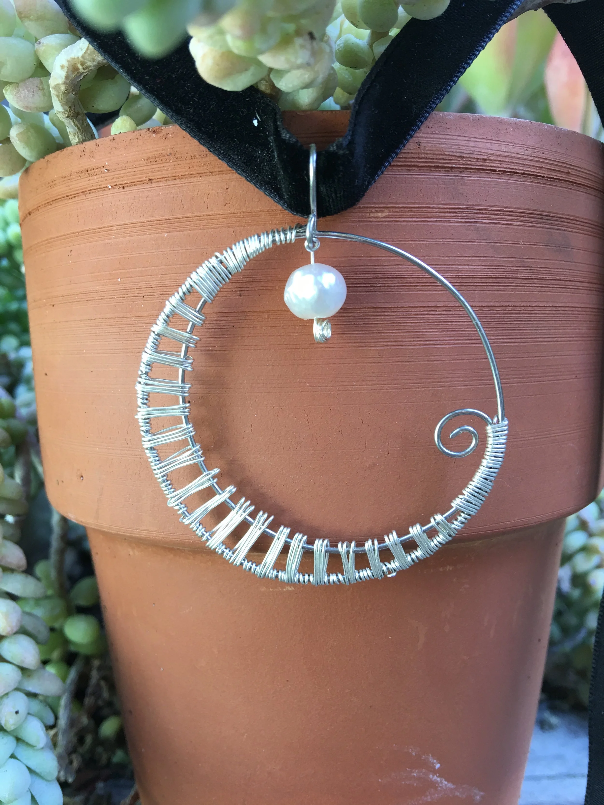 Historical Fantasy Collection: Silver Plated Moon Pendant with Pearl