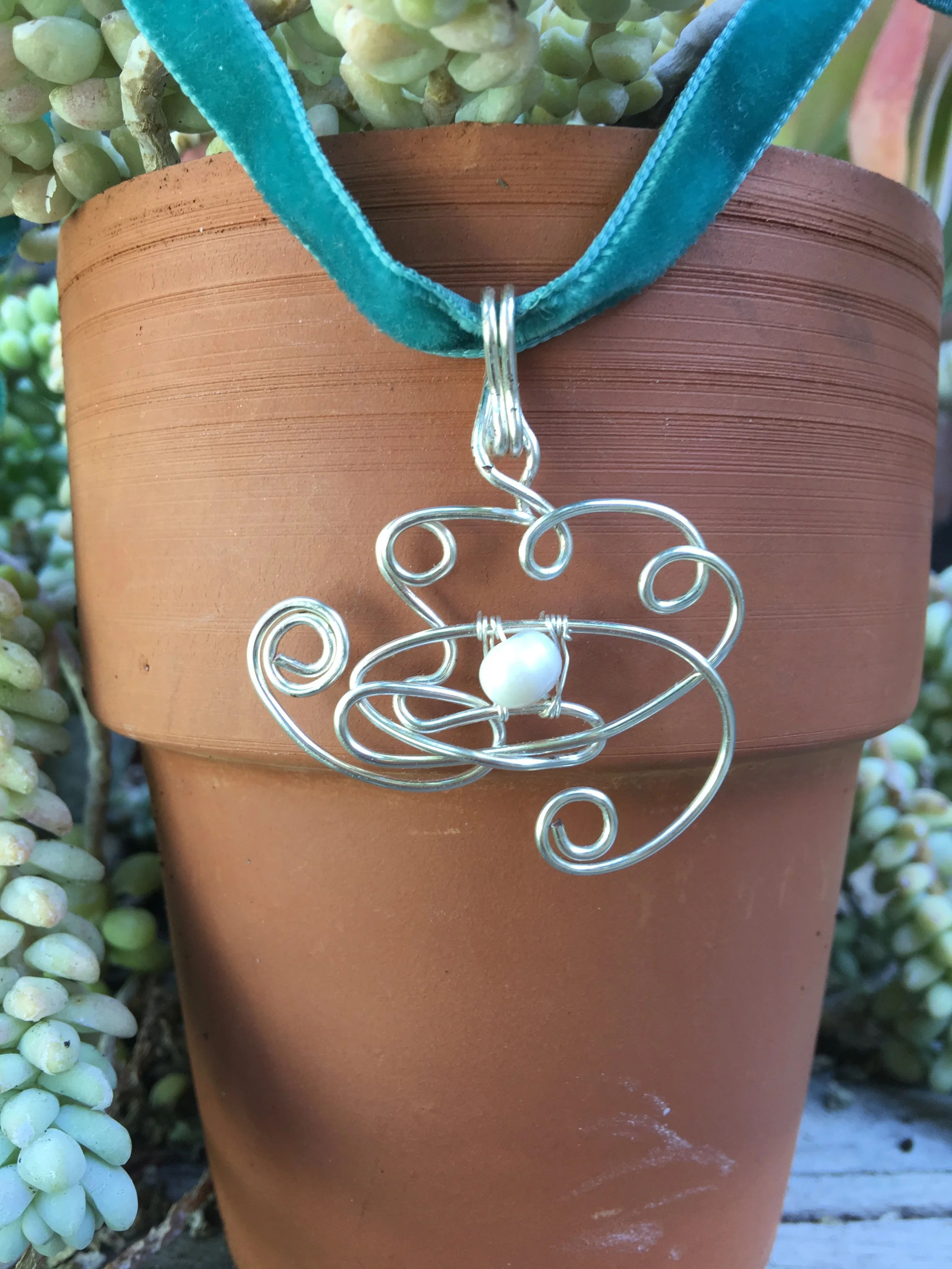 Historical Fantasy Collection: Ocean Twist & Dangle Silver Plated Pendant with Freshwater Pearl