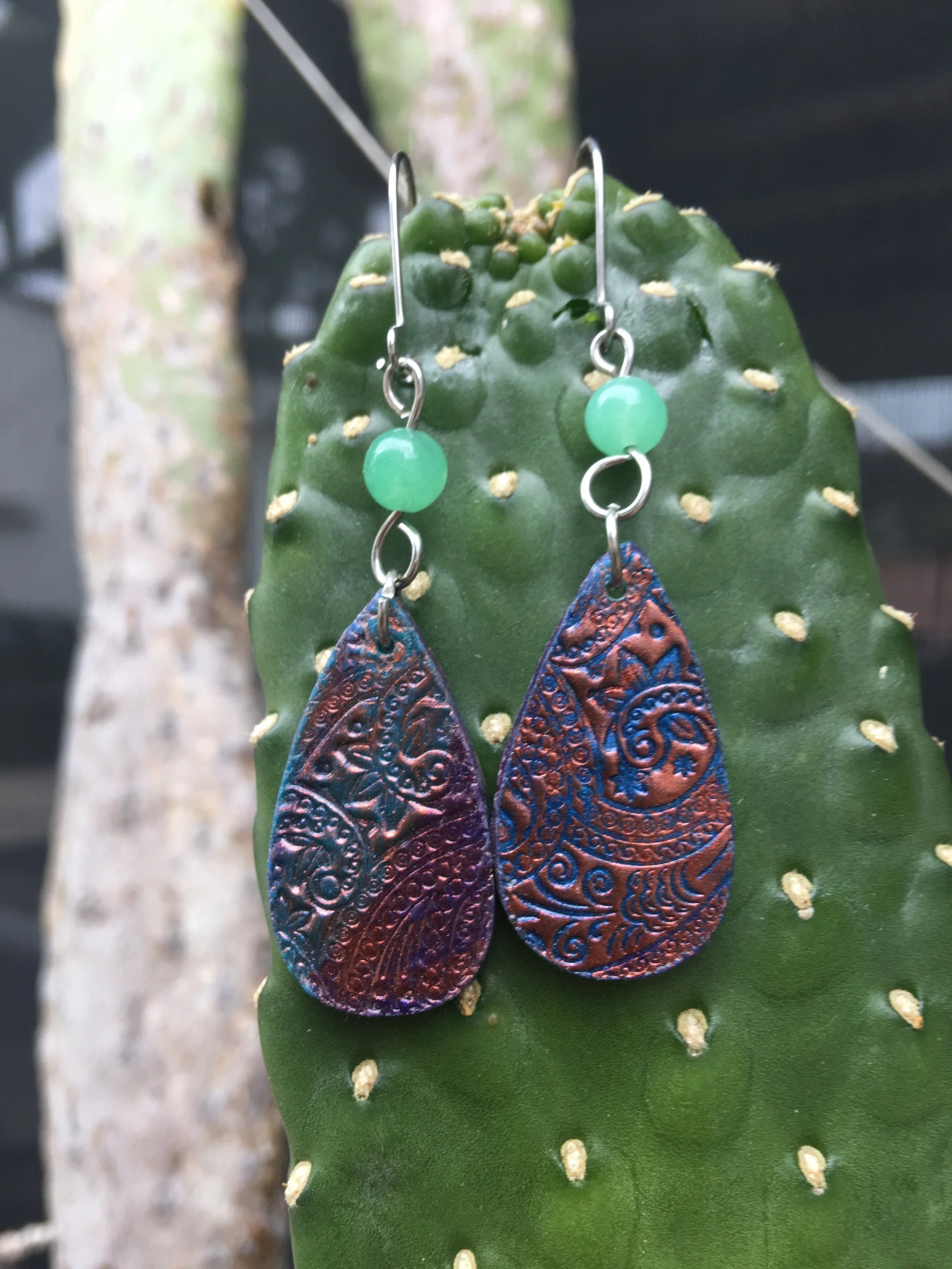 Mixed Media Collection: Henna Design Earrings with Aventurine & Polymer Clay