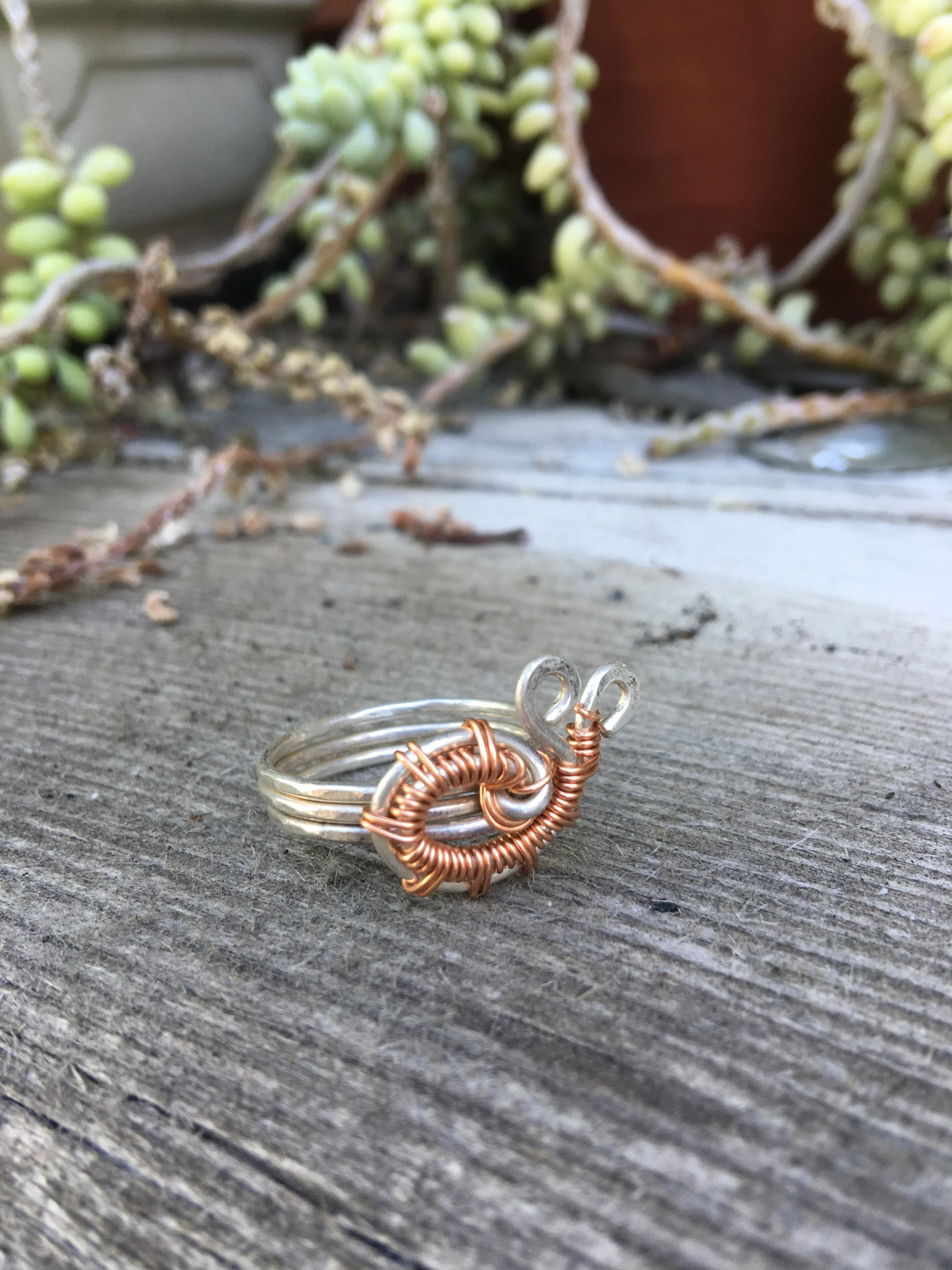 Historical Fantasy Collection: Silver Snail Copper Wrapped Ring Size 9