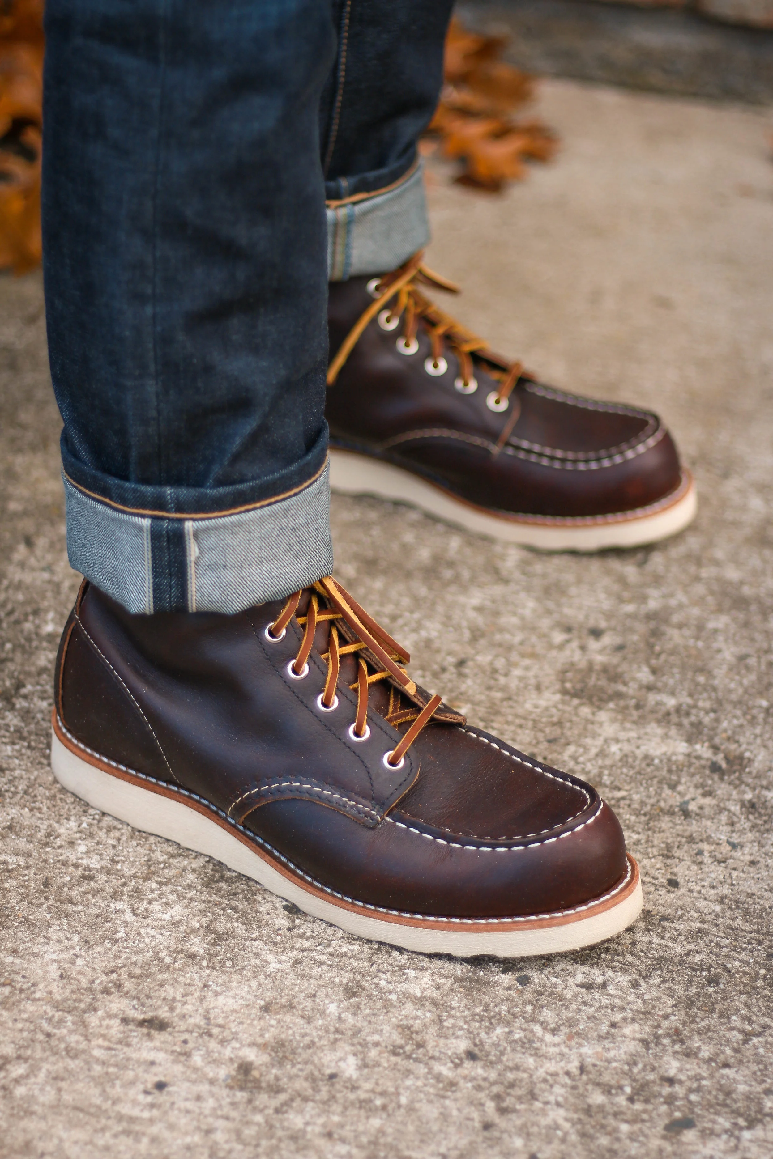 red wing moc toe on feet