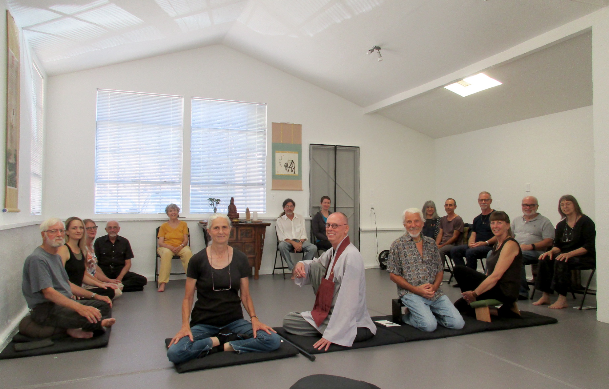 The meditation hall at Cochise Zen Center. Friendly people, along with plenty of chairs, mats and cushions.