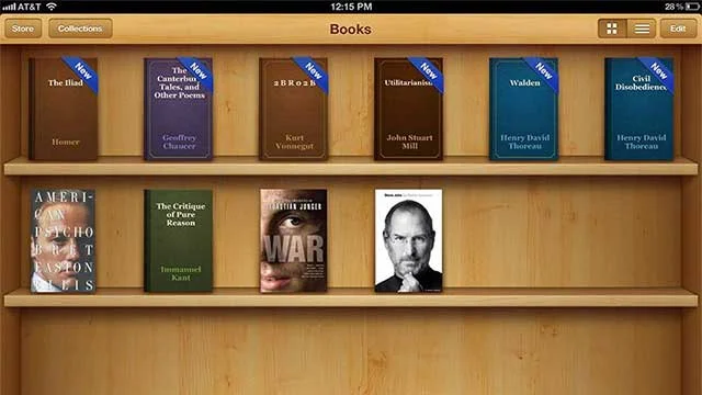 This realistic bookshelf became a poster child…er…poster shelf (?) for skeuomorphism’s detractors.