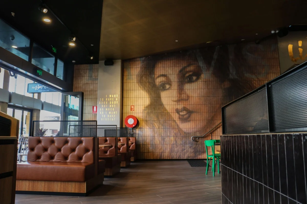 Wall Mural On Tile at Bay Vista Dessert Bar