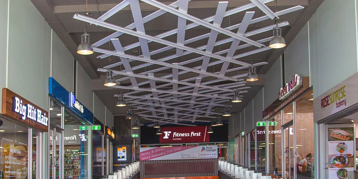 Adaptive reuse ceiling feature at Newtown Central