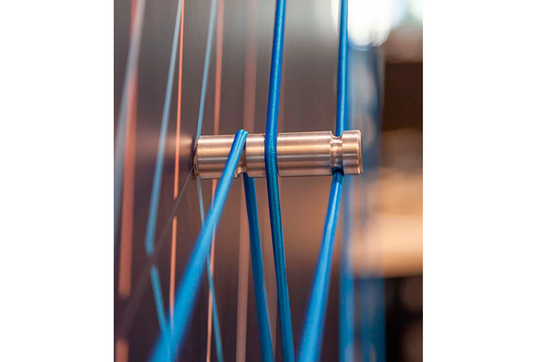 printed graphic and aluminium spigots and shock cord string art illusion