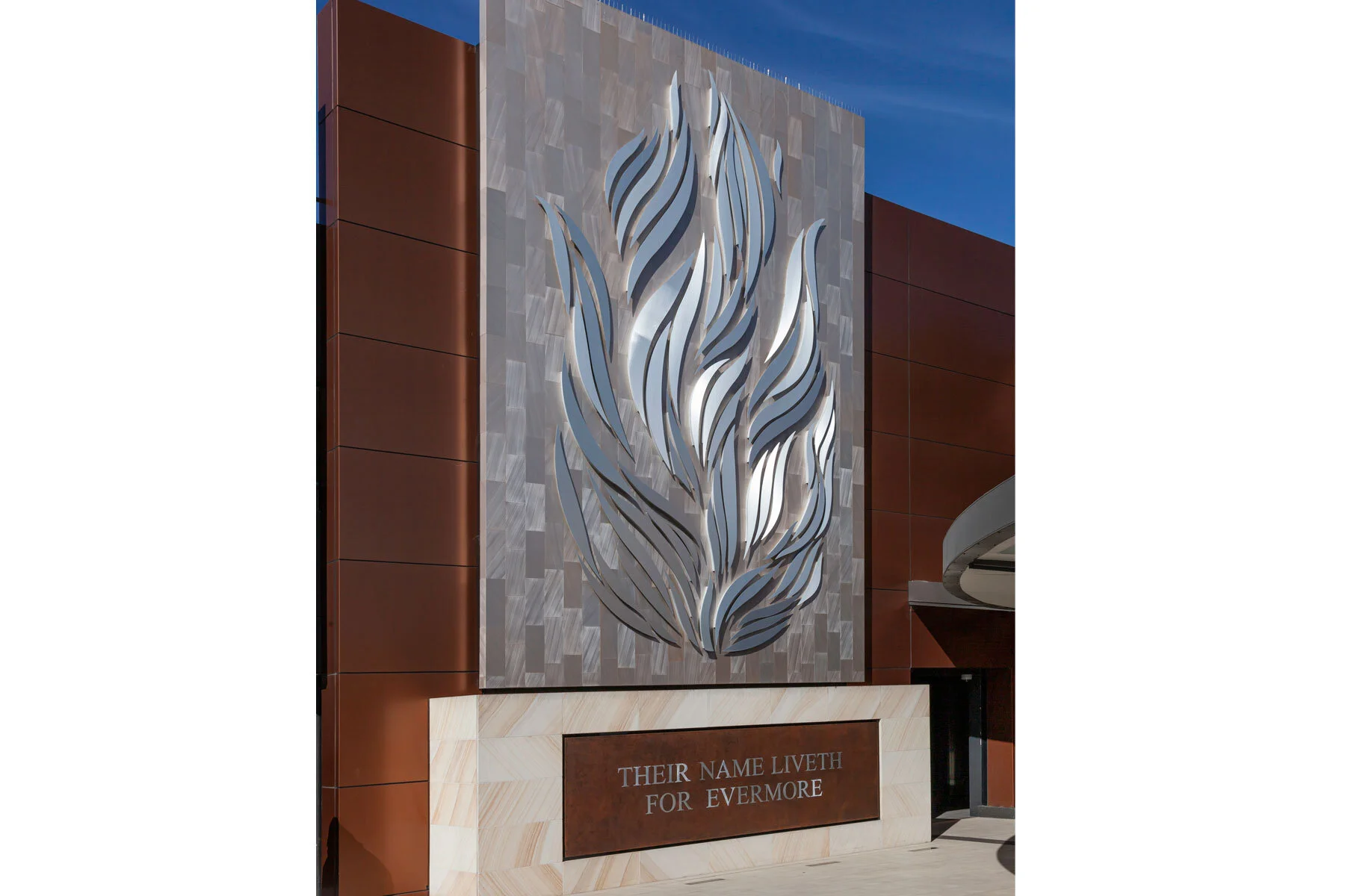 alucobond with painted rust finish and linish inset letters memorial plaque