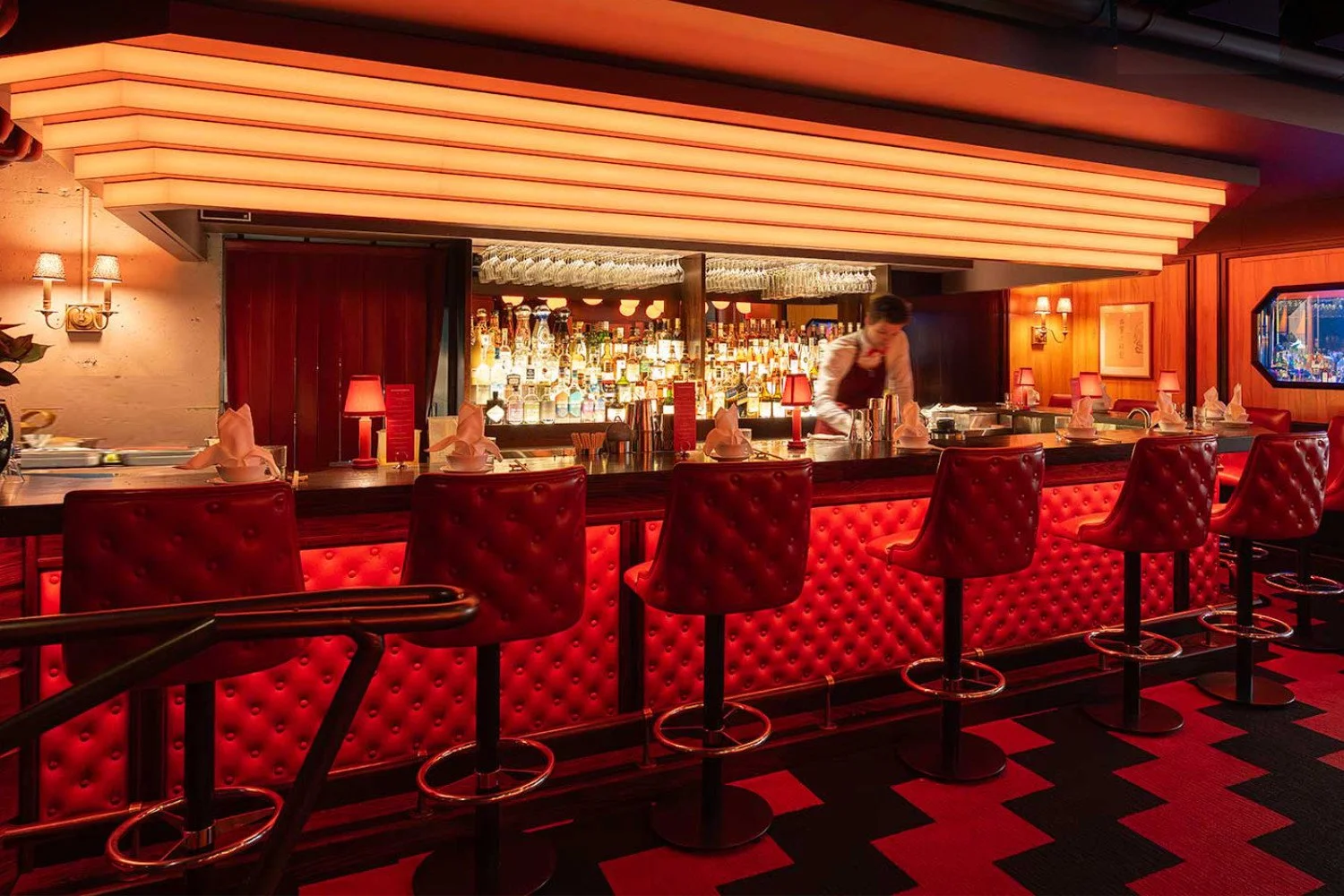 Custom light above Grandfathers Restaurant bar