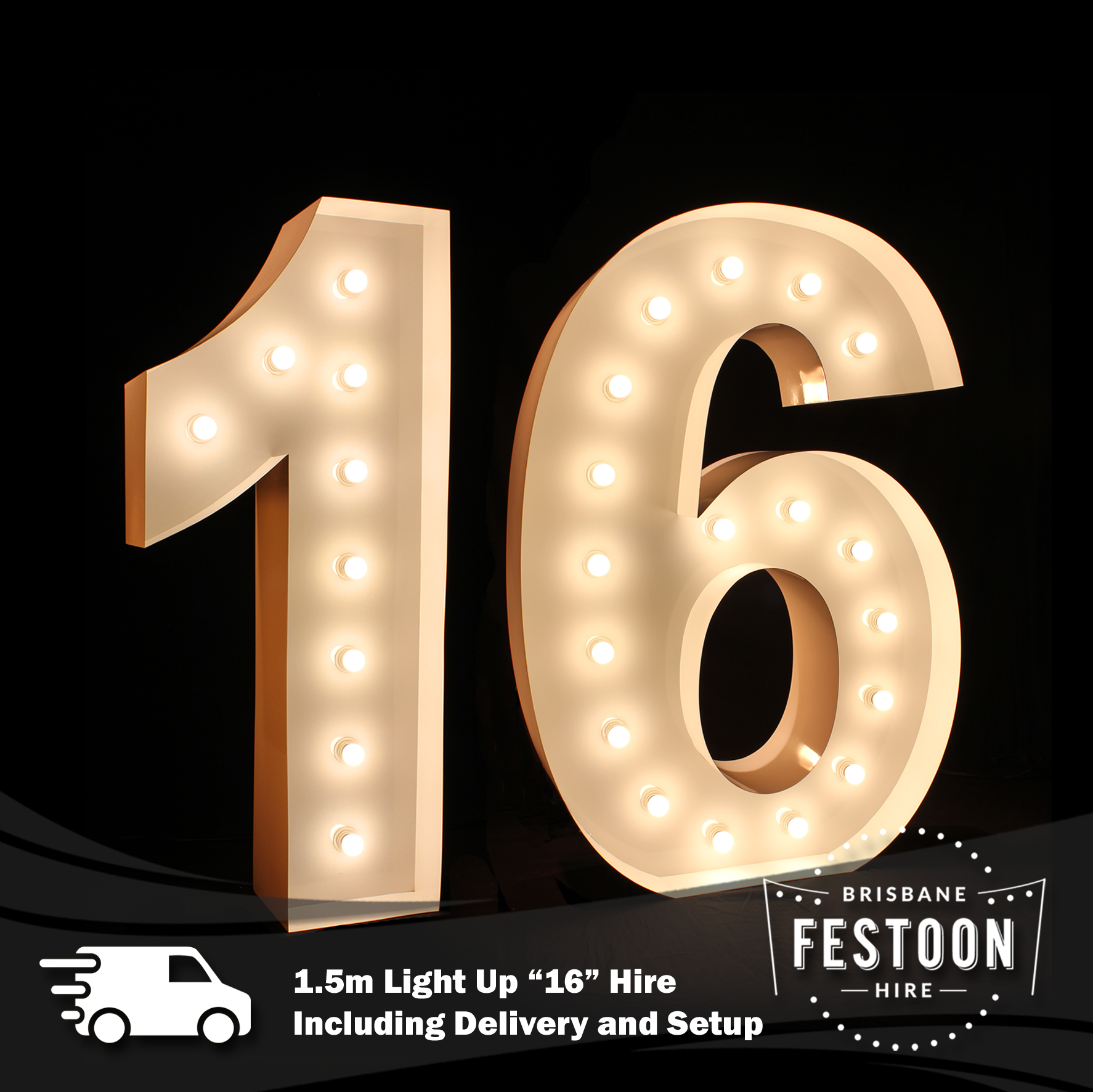 1.5m Light Up Number 16 Hire inc. Delivery