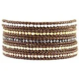 Chan Luu Multi Nugget Sectioned Wrap Bracelet on Brown Leather