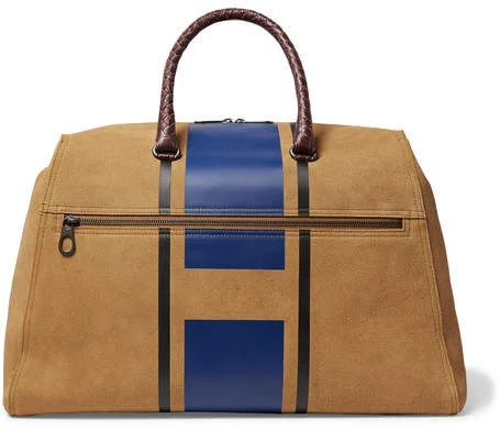 Bottega Veneta Croc-Effect Intrecciato Leather-Trimmed Printed Suede Holdall