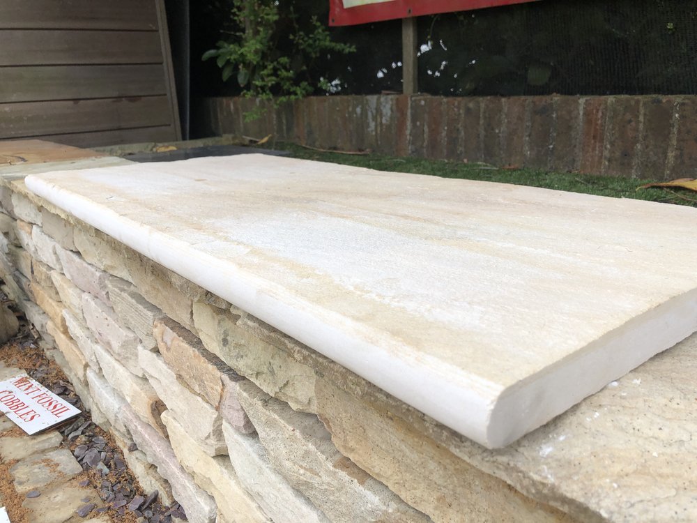 Rainbow Bull Nose Steps or Wall Coping 600x350x30mm Indian Sandstone Paving